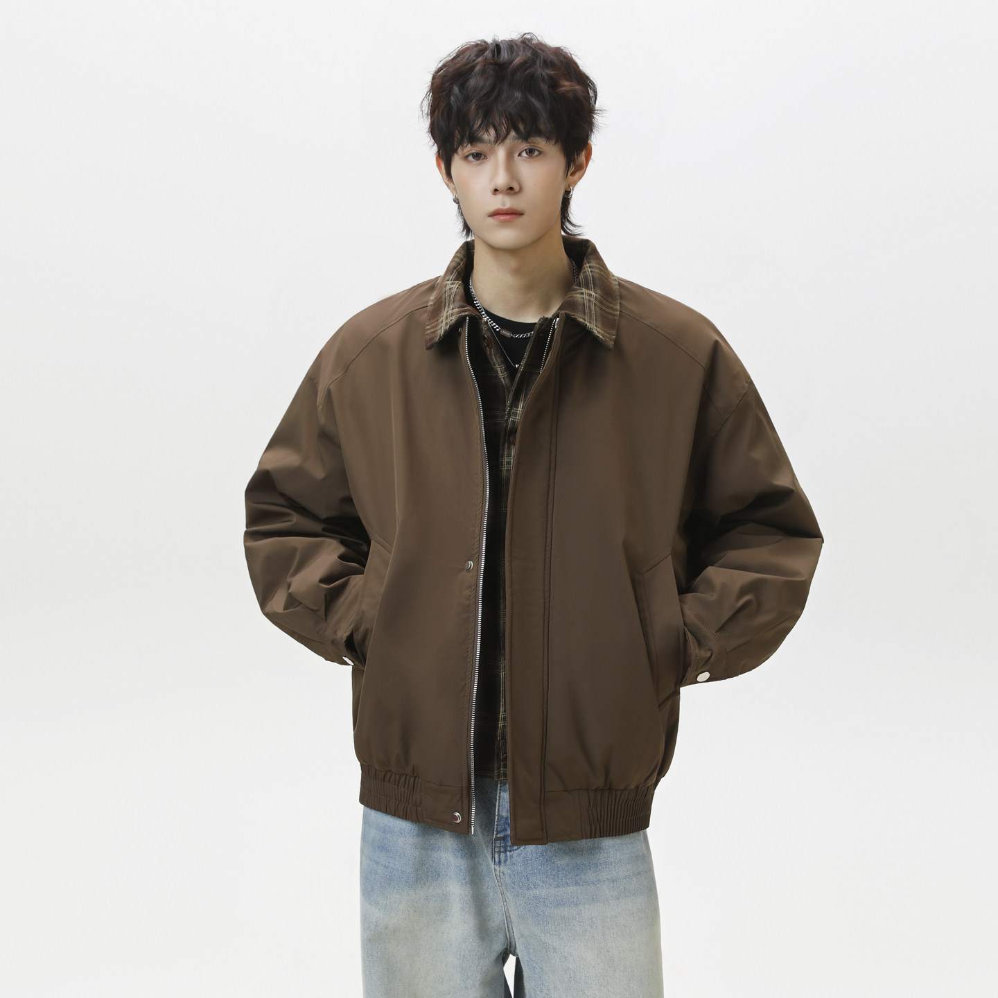 PKL 美式复古夹克上衣翻领拼接巴恩风外套男秋冬假两件情侣衣服潮