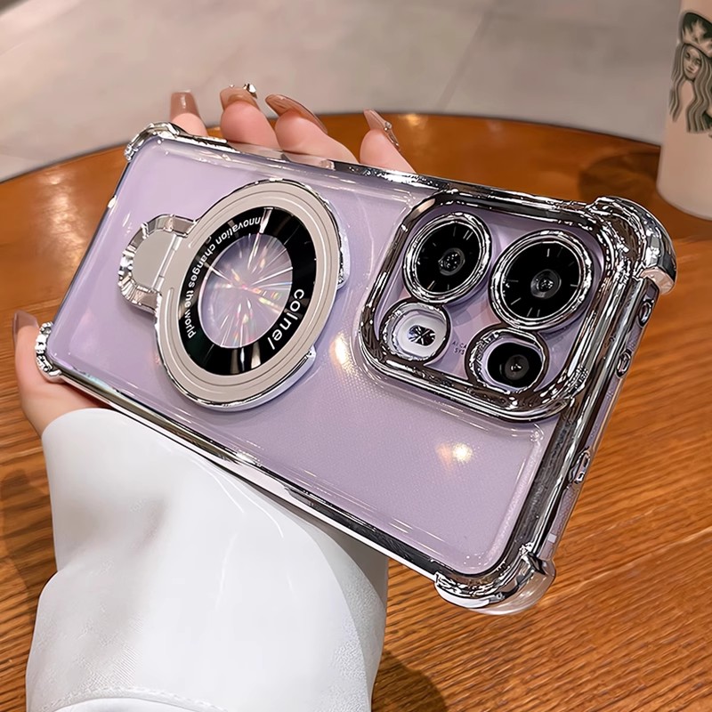 四角气囊磁吸支架防摔适用于OPPOReno15手机壳Reno15pro新款Reno14透明Reno11/10/9高级镜头全包13硅胶5外壳6