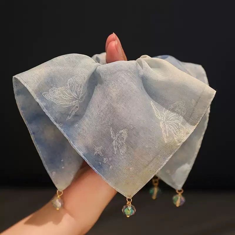 新中式复古蓝方巾大肠发圈