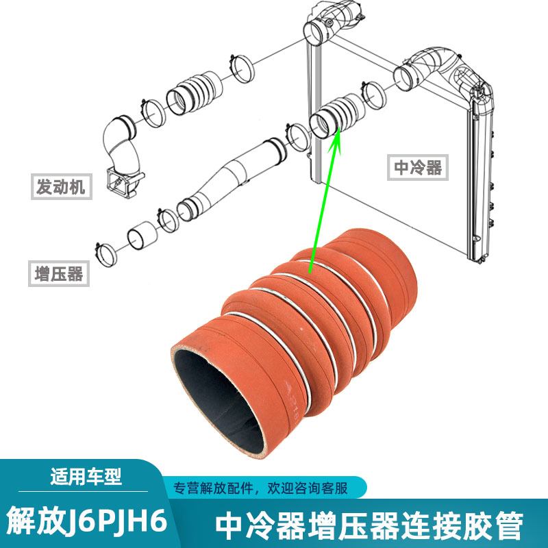 解放j6pjh6发动机中冷器连接胶管