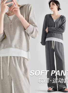 孕妇装时尚休闲运动套装秋冬连帽显瘦宽松慵懒风阔腿裤洋气两件套
