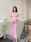 孕妇装 冰爽丝鱼尾裙 显瘦短袖 春夏季 旗袍连衣裙国风复古盘扣修身