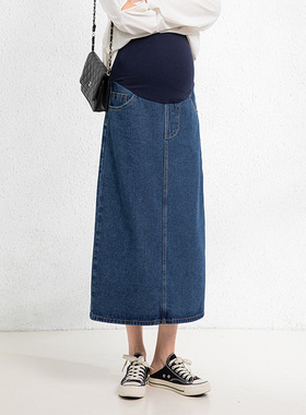 孕妇半身裙春秋款牛仔托腹半裙显瘦宽松舒适直筒孕妇中长款包臀裙