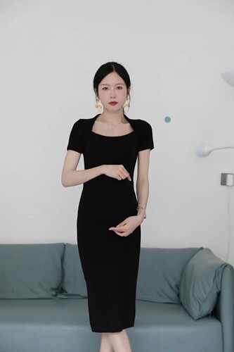 夏季新款法式复古小黑裙孕妇裙