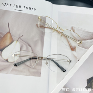 韩系椭圆网红素颜眼镜女斯文半框可配度数眼镜架男潮防蓝光镜复古