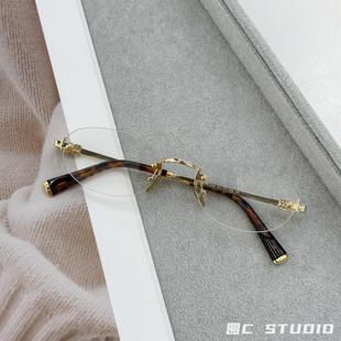 张元 金丝无框复古椭圆眼镜女高智感可配近视度数素颜眼镜架 英同款