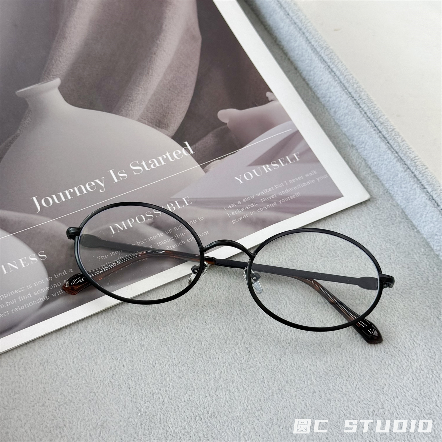 素颜显脸小复古圆框金边平光眼镜