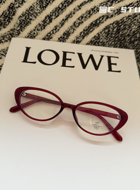 美式复古红色猫眼镜框女可配高度数防蓝光小框装饰眼镜架素颜平光