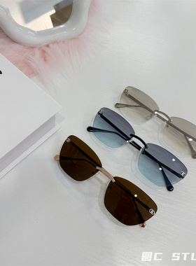 时髦无边框高级感水银色太阳镜潮