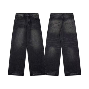 巴黎SG 宽松阔腿直筒牛仔裤 Denim 黑色水洗 轻奢潮流 正确标吊