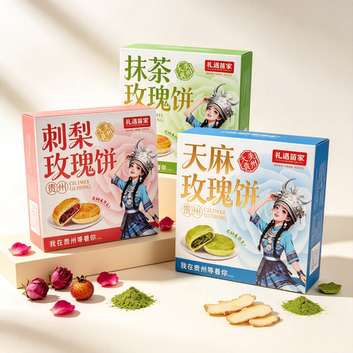 贵州特产礼遇苗家刺梨玫瑰饼抹茶天麻饼盒装多种口味休闲零食小吃