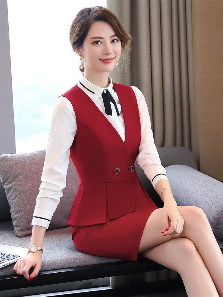 BLACK PROFESSIONAL VEST SHORT SKIRT SUIT WOMENS FORMAL WEAR HOTEL KTV RECEPTION  S HORSE CLIP OVERALLS AUTUMN