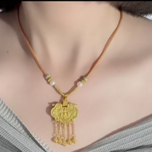 新国风配绳金锁吊坠挂绳手工编织八股辫八宝罗盘天子门生