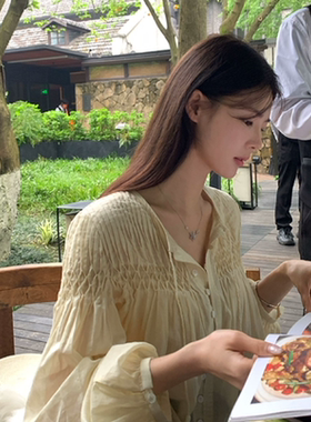 念夏 法式塔克线防晒长袖衬衫外套女夏宽松薄款