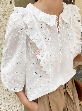 ZOW小辣椒2020夏季 法式优雅甜美 泡泡袖水溶绣花衬衫女