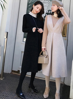ZOW小辣椒 搭配Bi入V领背心双面呢羊毛马甲2020秋季连衣裙女
