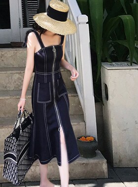 小辣椒2020夏季新品ins超火复古背带连衣裙女神范衣服Z18135