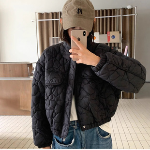棉服 休闲短款 设计感小众黑色立领菱格棉衣女2026秋冬季 小个子时尚