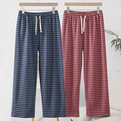 休闲大码 女睡裤 休闲格子加厚长裤 秋冬季 可外穿 双面磨毛薄绒家居裤