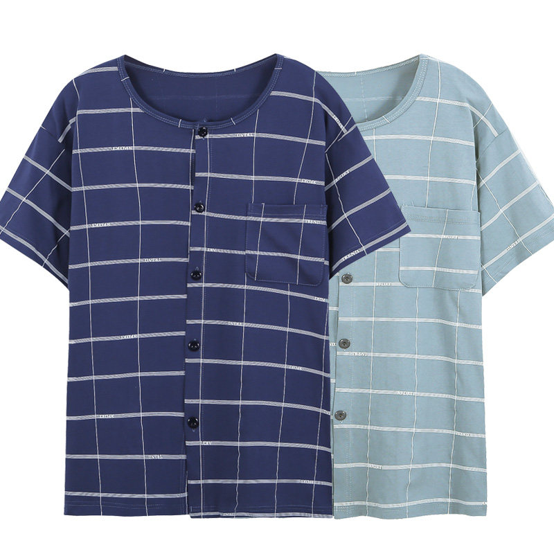 MIDDLE-AGED AND ELDERLY COTTON SHORT-SLEEVED CARDIGAN CARDIGAN TOP PAJAMAS SUMMER LARGE SIZE THIN HALF SLEEVE MENS COTTON UNDERSHIRT
