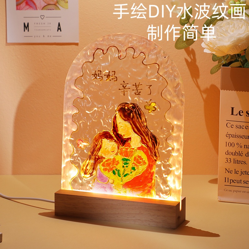 手工diy郁金香手绘玻璃画小夜灯