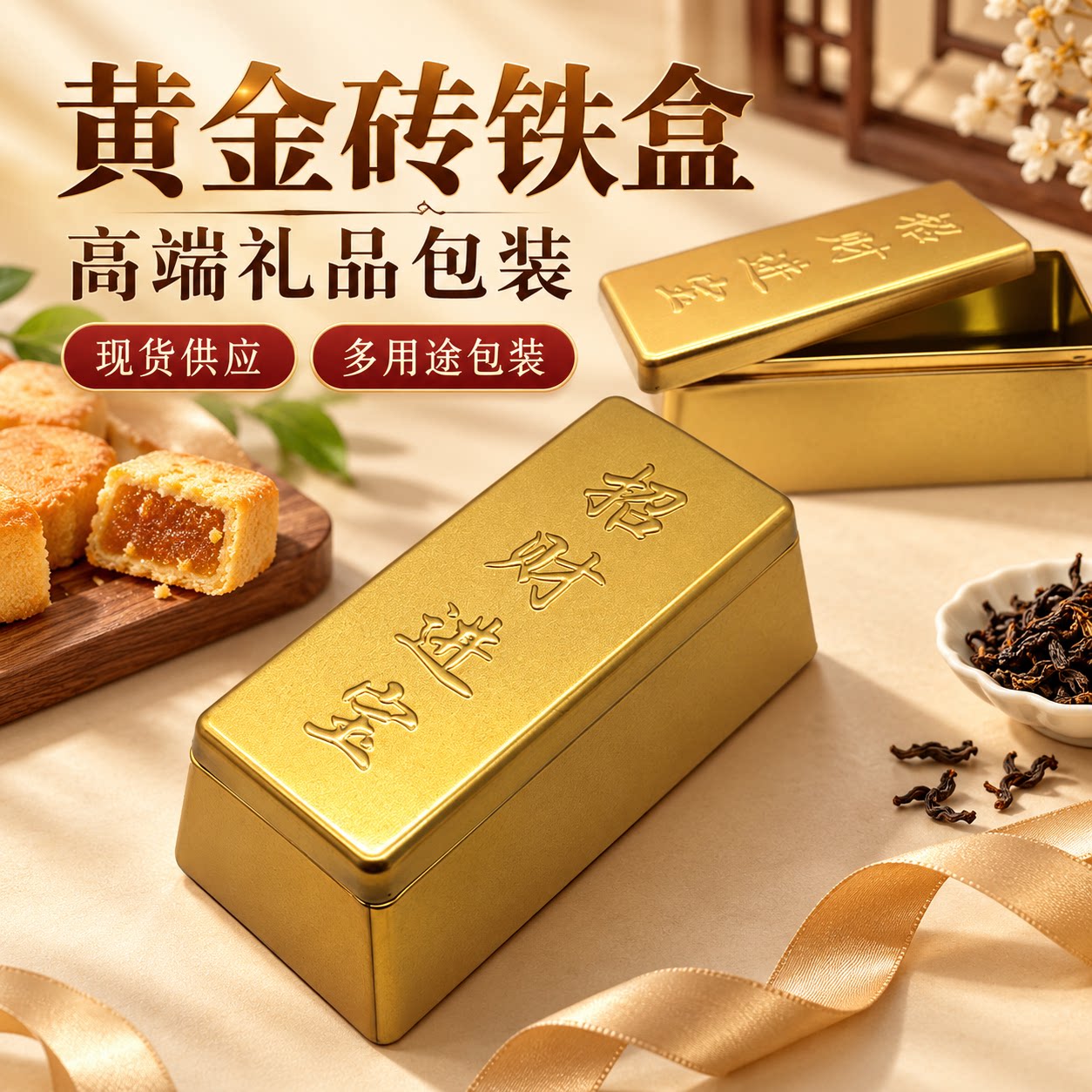 黄金砖马口铁盒现货 招财进宝高档礼品盒 凤梨酥糕点茶叶喜糖包装