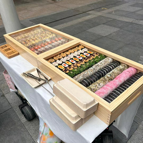 超大号摆摊专用寿司展示盒烧鸟展示盒日式刺身礼盒带沥水架送茶席