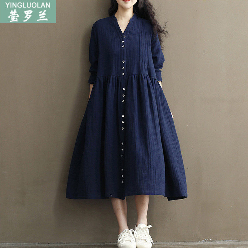 春装文艺胖妹妹特大码女装长袖棉麻连衣裙200斤宽松显瘦大摆长裙在类目 女装/女士精品, 大码女装中 - 来自Buy2taobao.com提供专业的淘宝代购服务