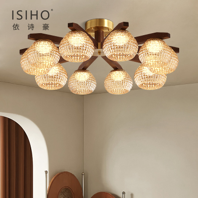 中古风北美黑胡桃木高级感客厅灯大厅主灯原木新中式餐厅卧室吊灯