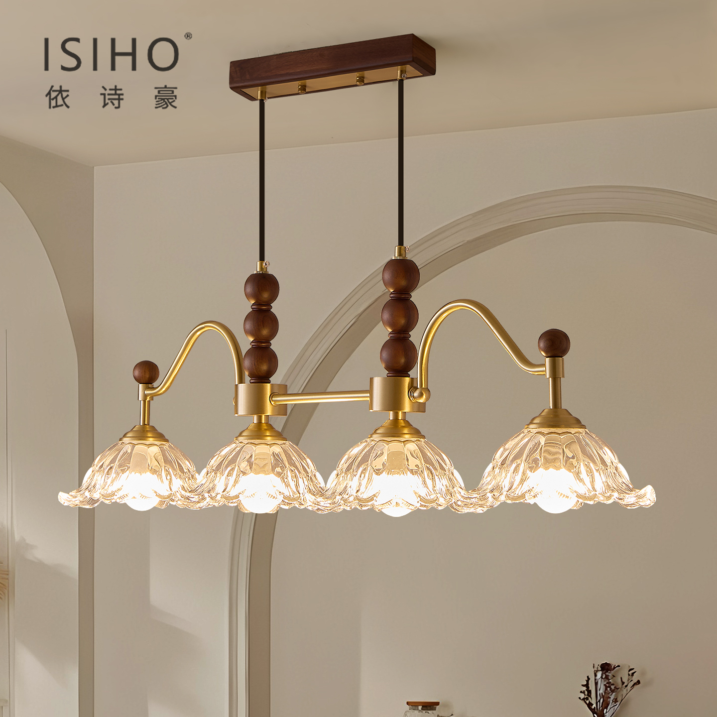 中古风复古餐厅吊灯胡桃木