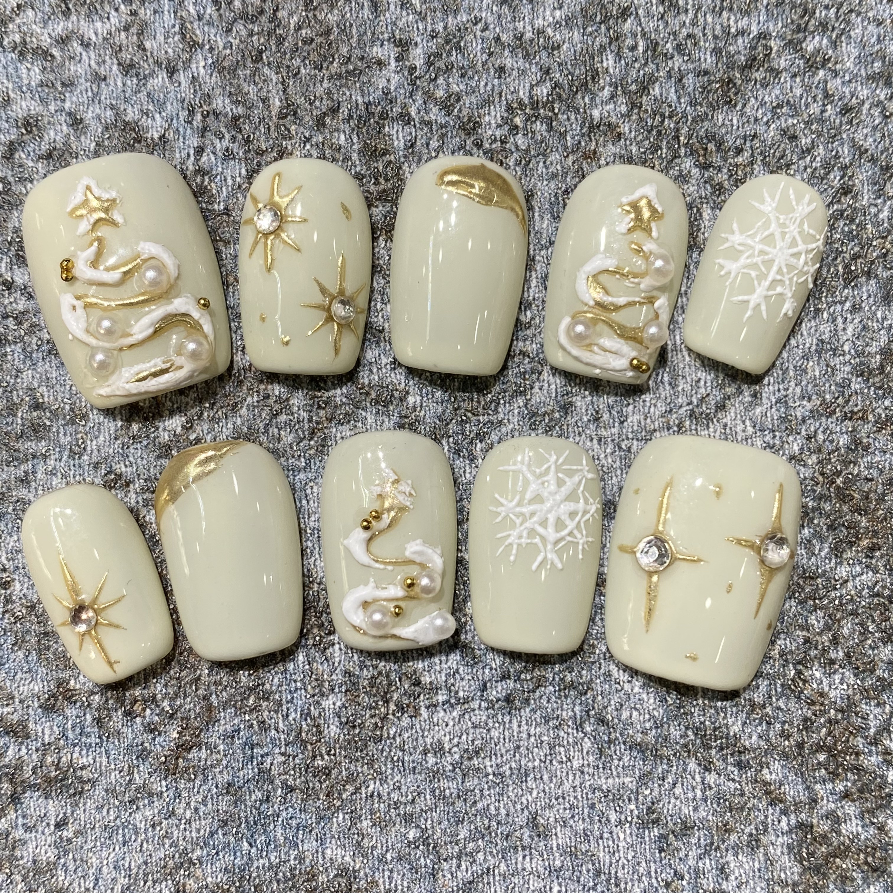 冬日情书手工雪花星空显白穿戴甲
