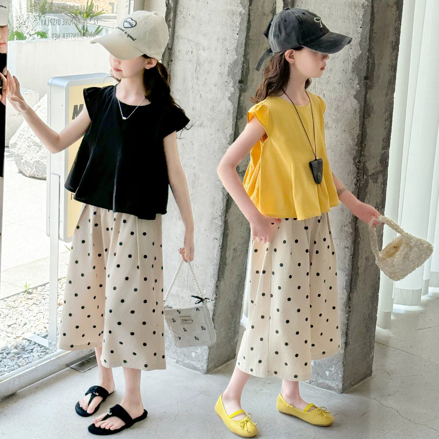 女童休闲套装夏季2026新款儿童洋气女孩无袖上衣波点七分裤两件套