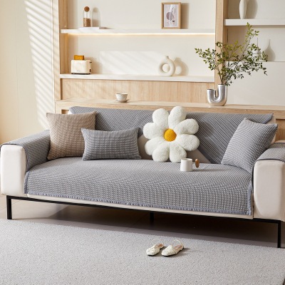 时尚格子棉线沙发垫四季防滑田园