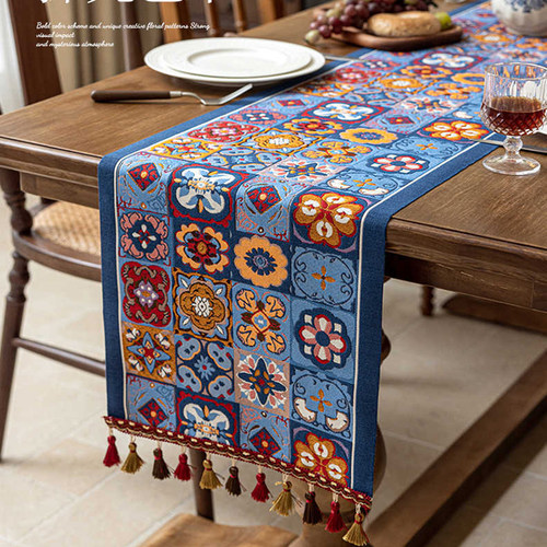 新款雪尼尔流苏桌旗美式复古