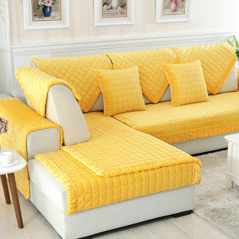 秋冬新款法兰绒方块格子沙发垫 现代简约防滑组合沙发坐垫靠背巾