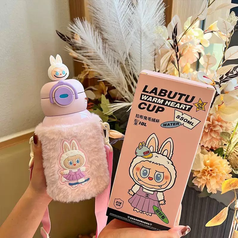 男女幼儿园便携水壶卡通学生拉布布儿童保温杯可爱双饮吸管水杯子