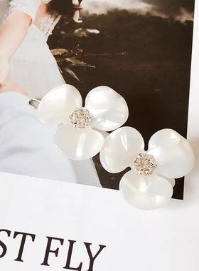 包邮新款亚历山大同款发夹 水钻清新白色花朵边夹少女青蛙夹发卡