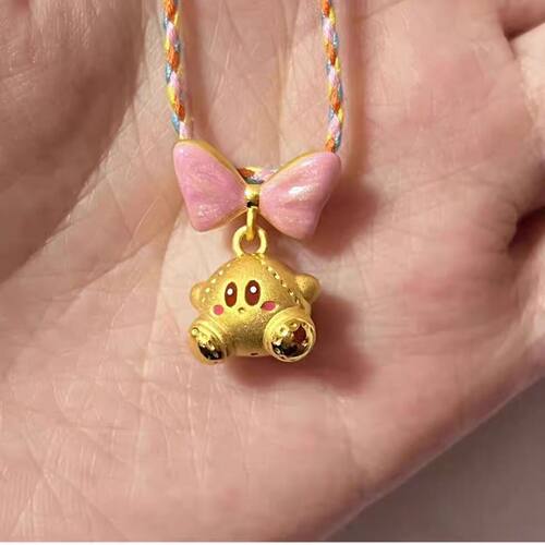 999足金蝴蝶结星之卡比吊坠黄金3D硬金可爱珐琅彩卡比项链送女友