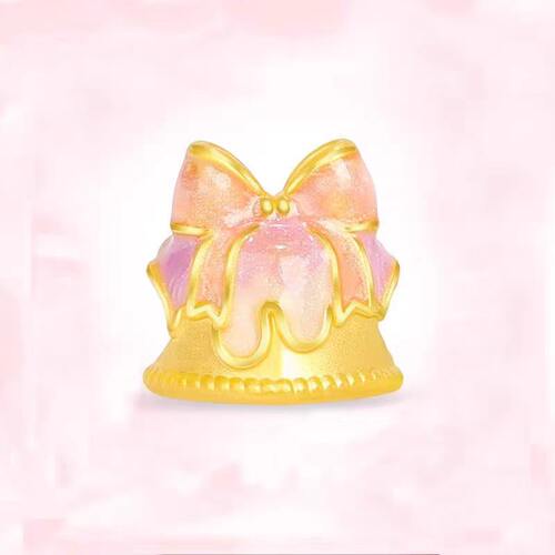 黄金999足金3D硬金蝴蝶结奶油蛋糕粉色可爱女款手链手绳搭配爱心