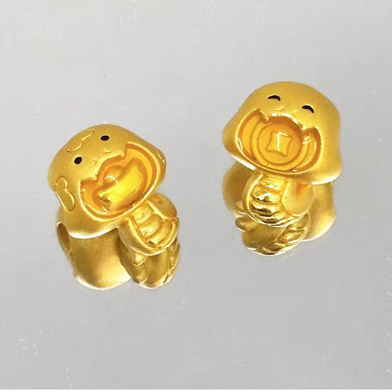 蛇年黄金招财元宝蛇转运珠999足金手链生肖蛇铜钱串珠硬金摇摇蛇