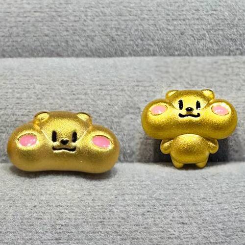 999足金奶茶鼠/阿白猫转运珠黄金可爱生肖鼠手链硬金串珠情侣送礼
