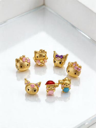 999足金 硬金凯蒂猫库洛米转运珠hello Kitty卡通女款手链
