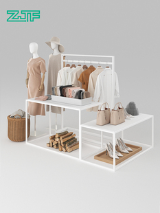 众匠坊服装高低流水台女装店展示桌白色衣服中岛展示架货架陈列架