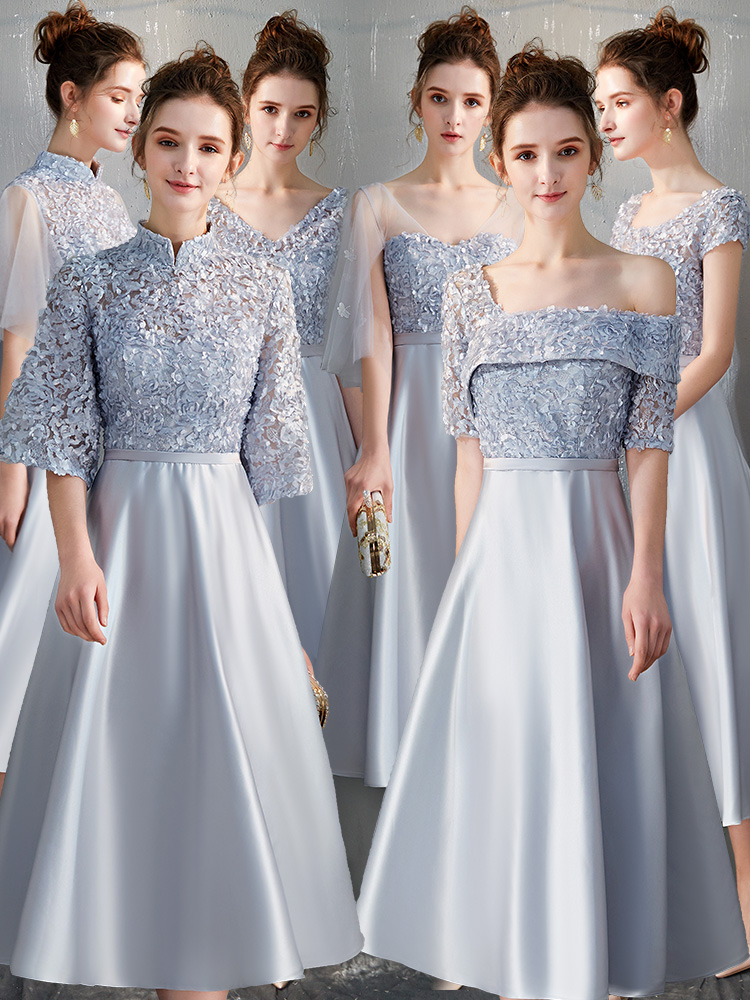 Bridesmaid dress medium and long version 2021 new summer best friend sister group bridesmaid dress gray thin party dress female