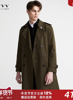 2023军绿中长款男士风衣秋季新款简约宽松战壕休闲青年过膝外套潮