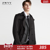 青年商务休闲英伦修身 新款 黑色翻领潮外套 风衣中长款 男装 秋季 男士