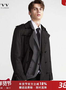 新款秋季男士风衣中长款男装青年商务休闲英伦修身黑色翻领潮外套