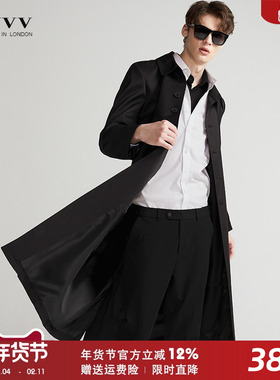 长款男士风衣秋季新品加长款过膝高级感修身英伦时尚黑色潮流外套