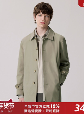 2025新品男士风衣巴尔玛肯防泼水单排扣纯色休闲春季中长款潮外套