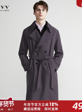 灰蓝男士风衣2025新品秋季简约中长款韩版商务休闲过膝高级感外套